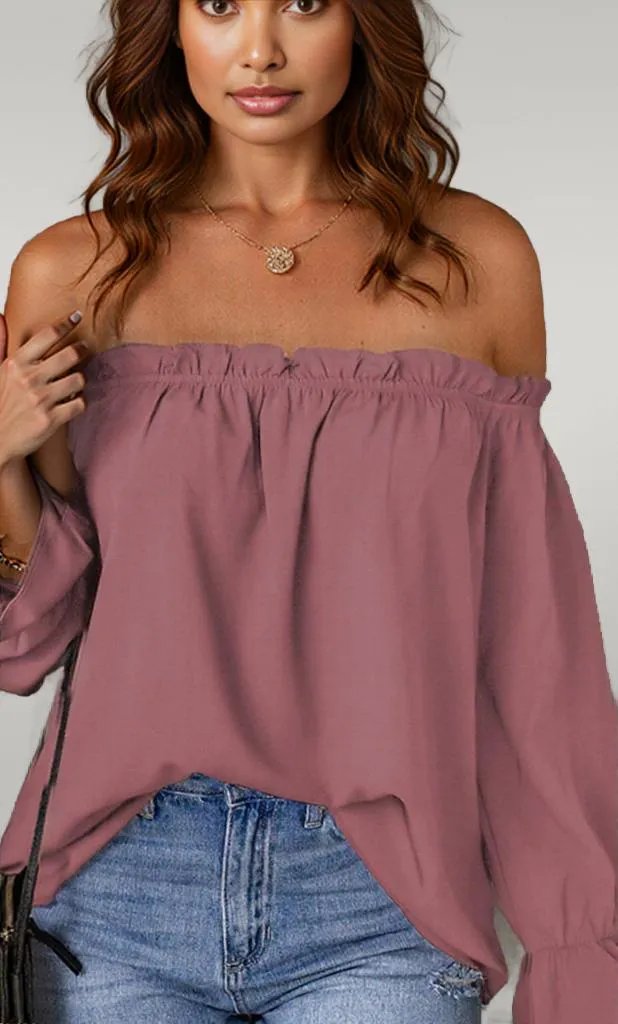 Off-Shoulder Flounce Sleeve Blouse
