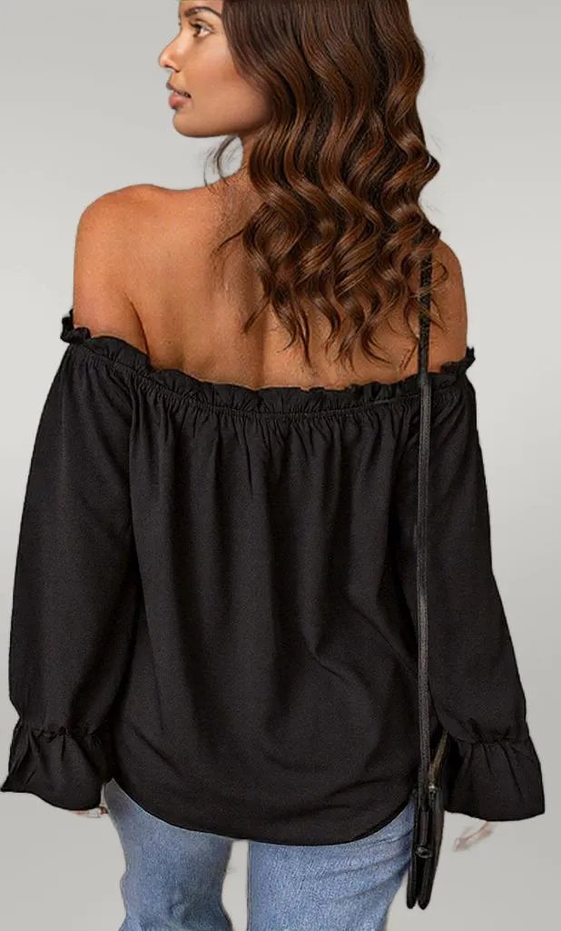 Off-Shoulder Flounce Sleeve Blouse