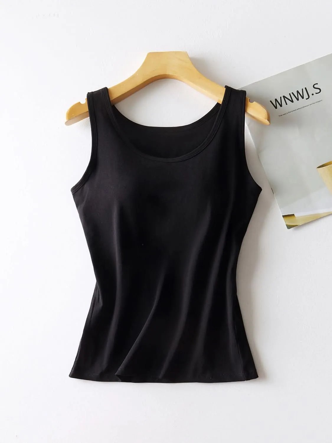 Round Neck Tank with Bra Black