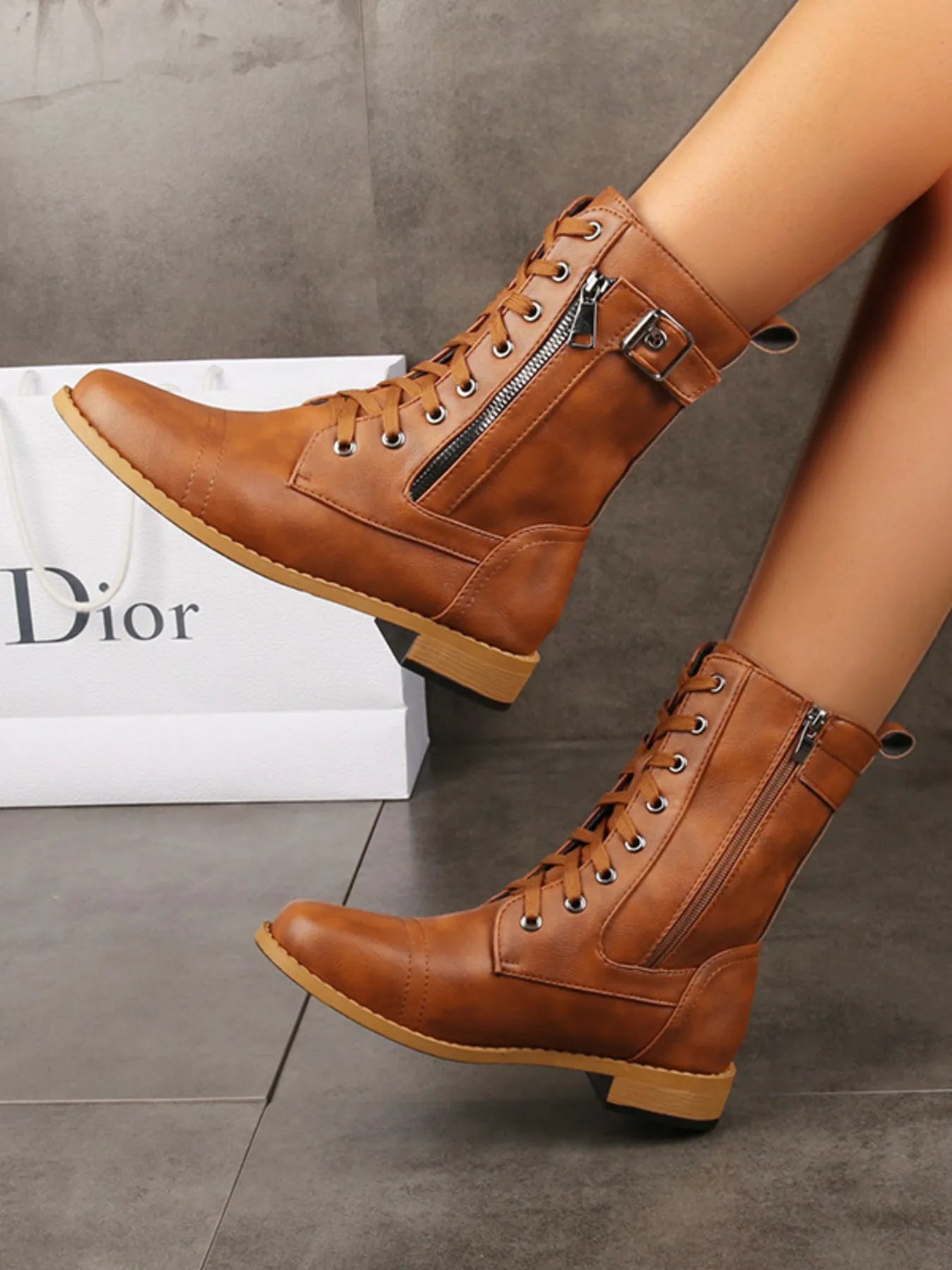 Lace-Up Buckle Detail Boots