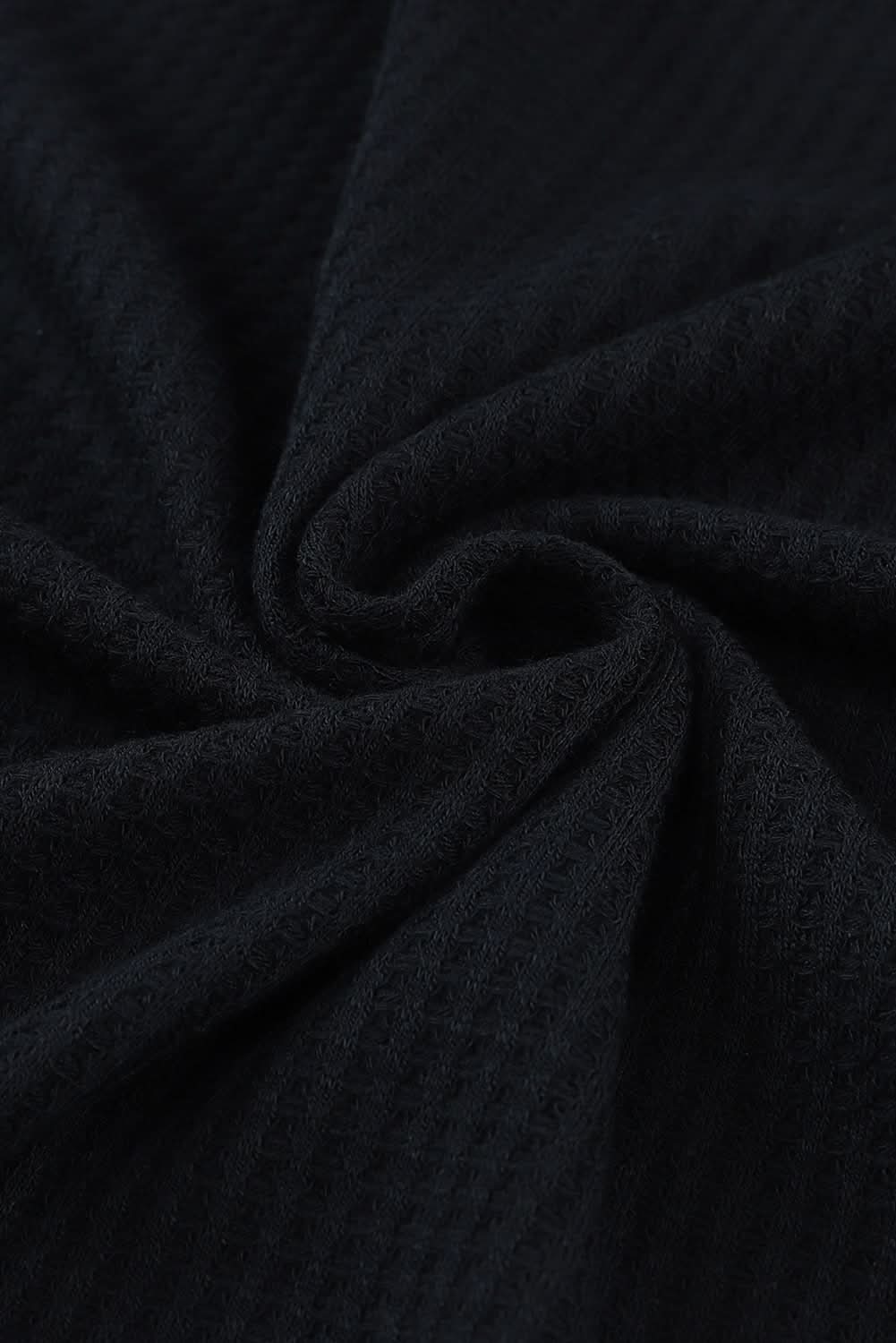 Black Waffle Knit Drop Shoulder Loose Top