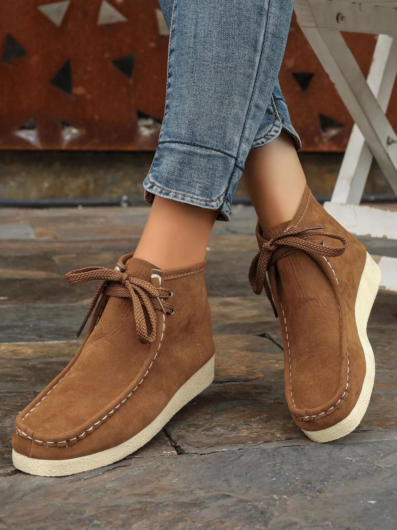 Lace Up Wedge Ankle Boots