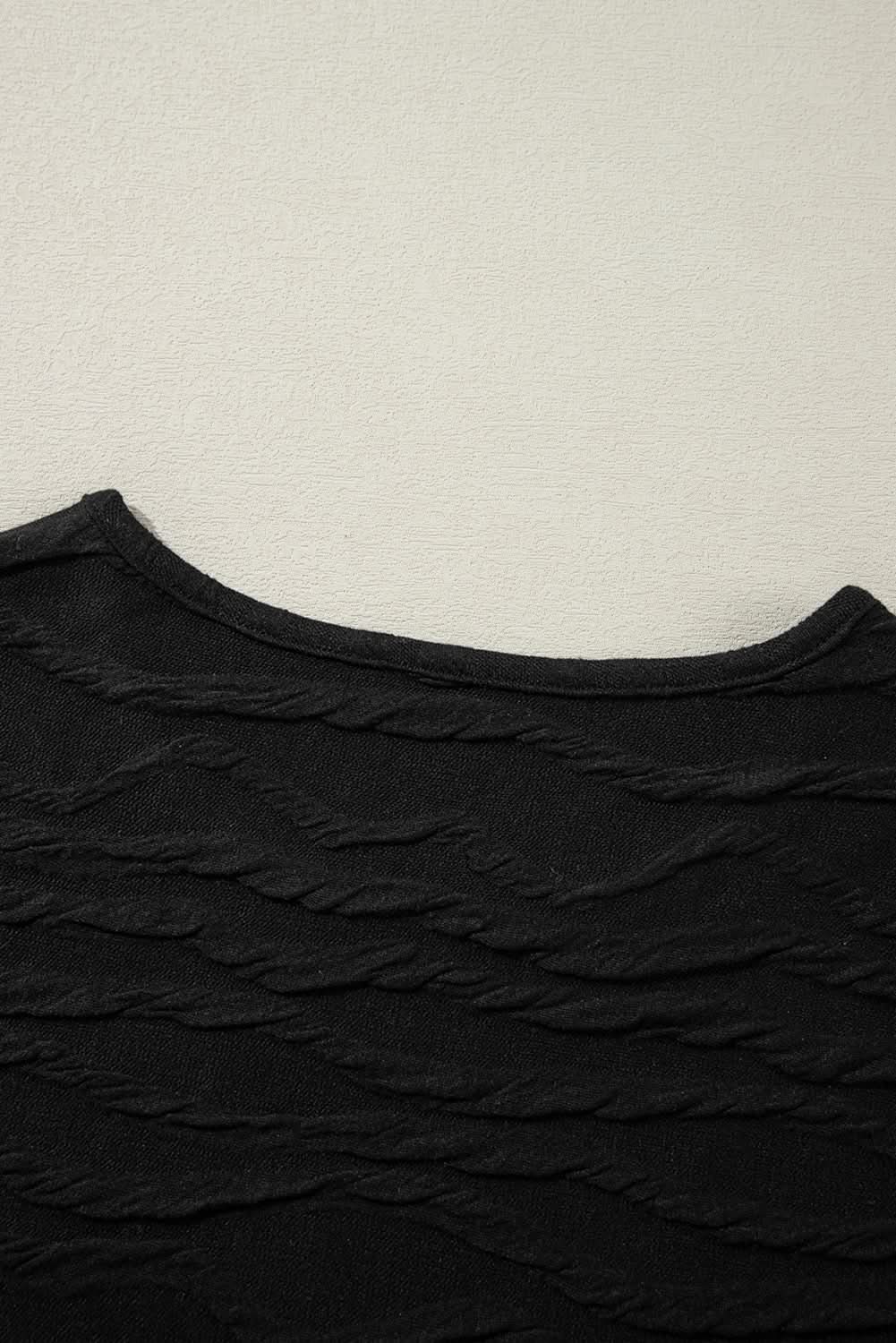 Black Solid Wavy Textured Slim Fit Long Sleeve Shirt
