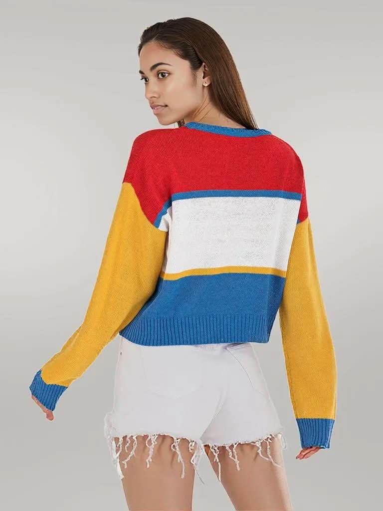 Perfee OKAY Contrast Dropped Shoulder Long Sleeve Sweater