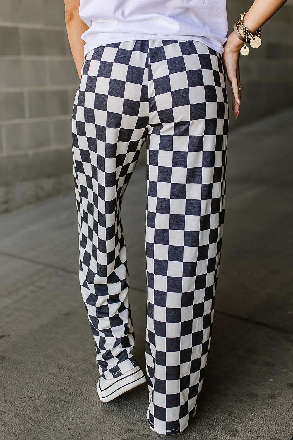 Checkered Wide Leg Pants Black