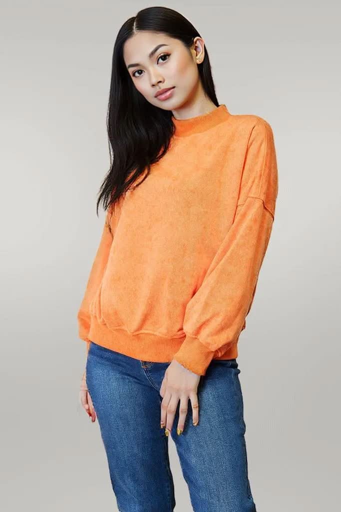 Basic Bae Round Neck Dropped Shoulder Sweatshirt Caramel
