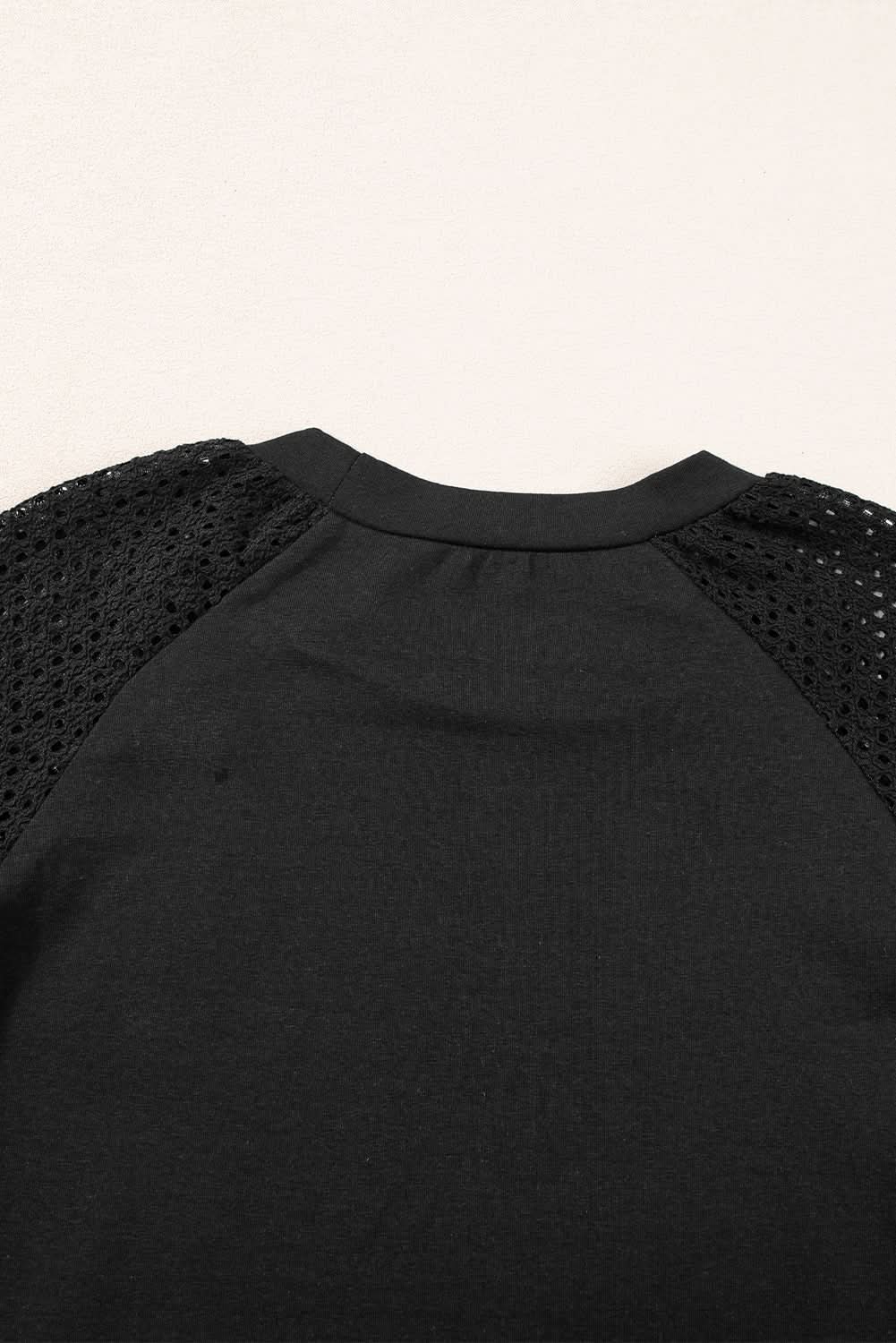 White Pointelle Lace Half Sleeve Crew Neck Tee White 95%Cotton+5%Elastane