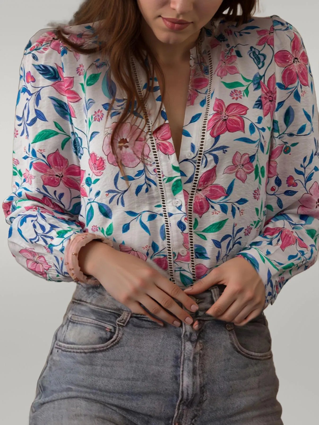 Button Down Floral Long Sleeve Shirt Floral