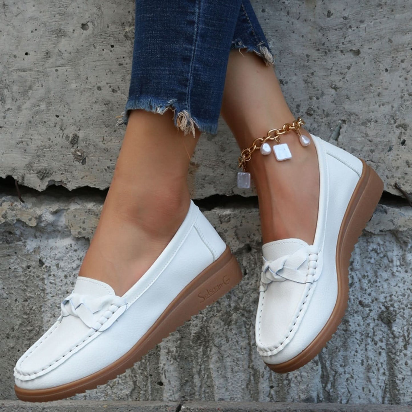 Weave Wedge Heeled Loafers Dark Blue