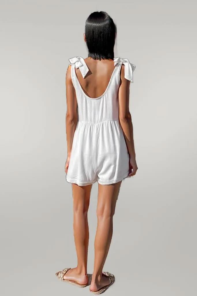 Full Size Scoop Neck Tie Shoulder Romper