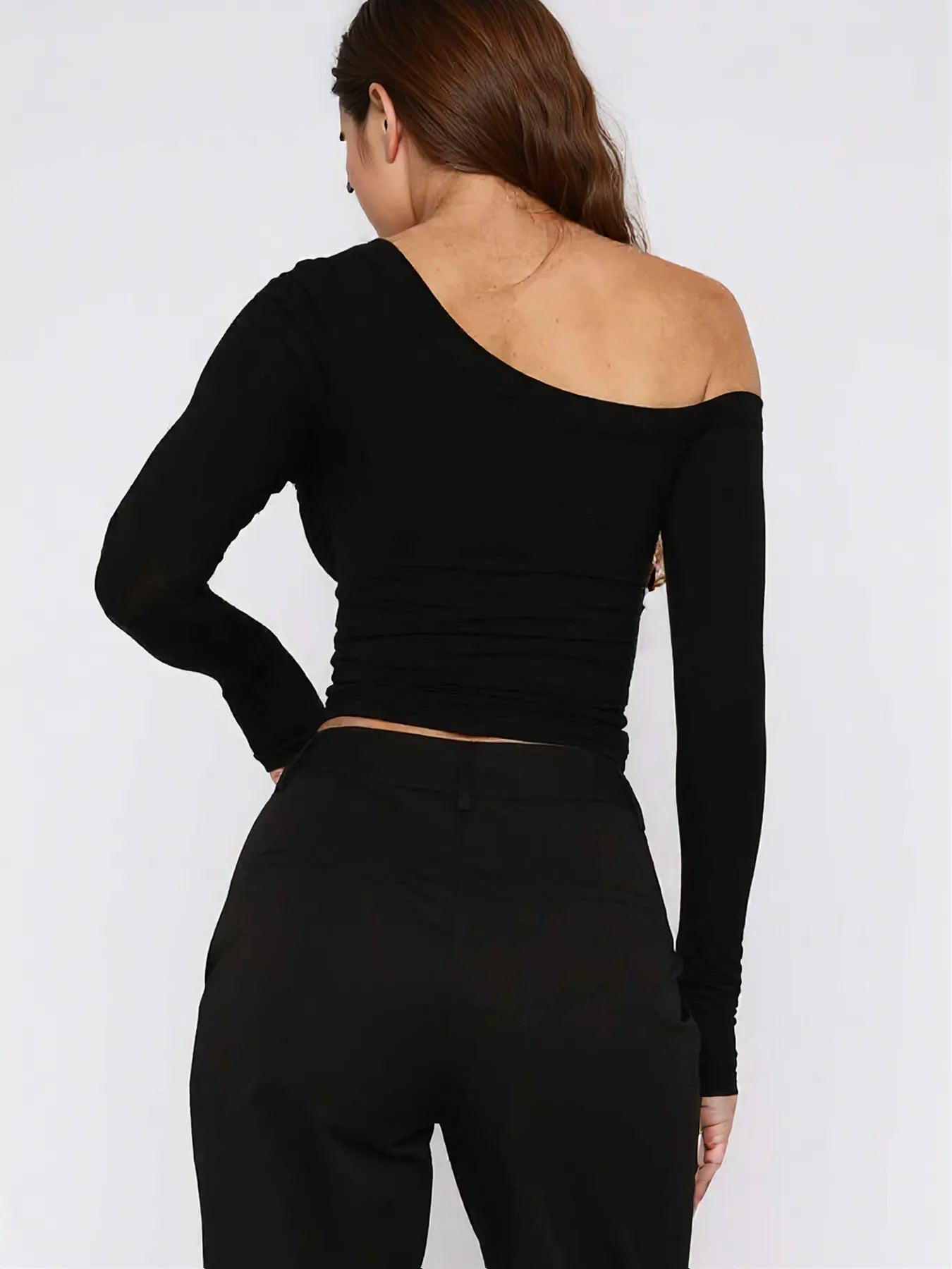 One Shoulder Long Sleeve Crop T-Shirt