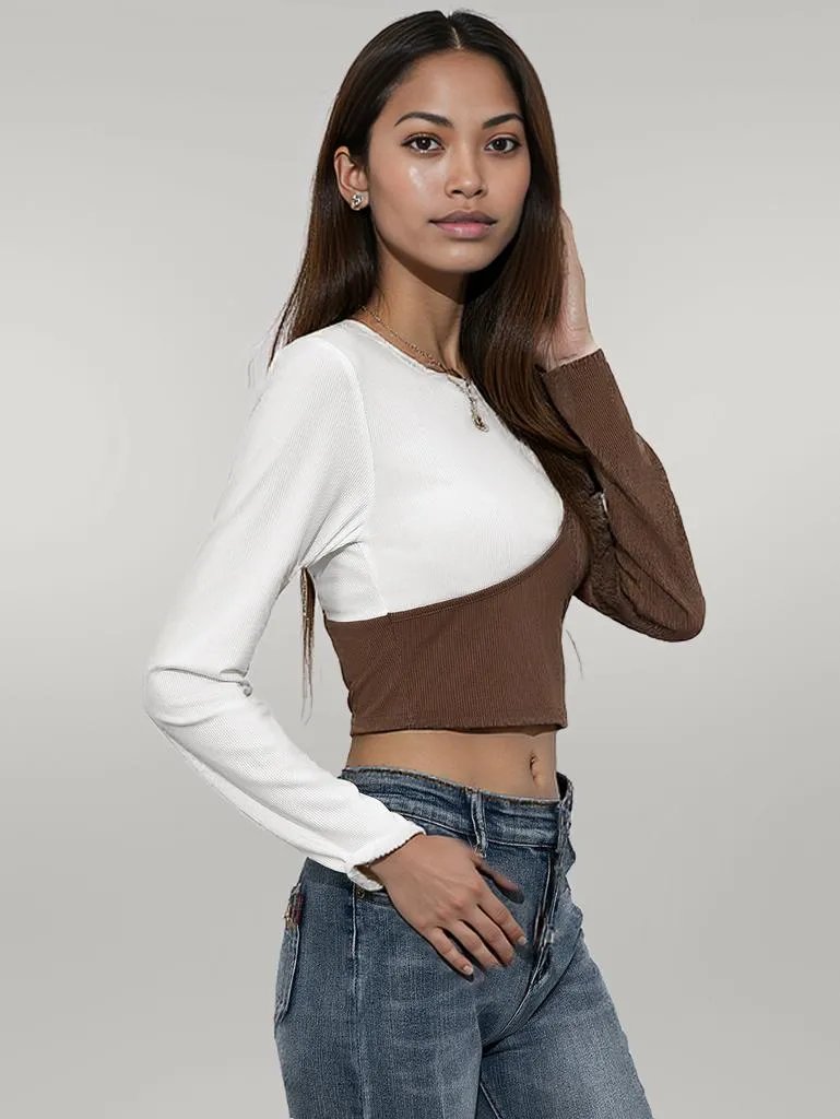 Ivy Lane Cropped Contrast Color Round Neck Short Sleeve Tee