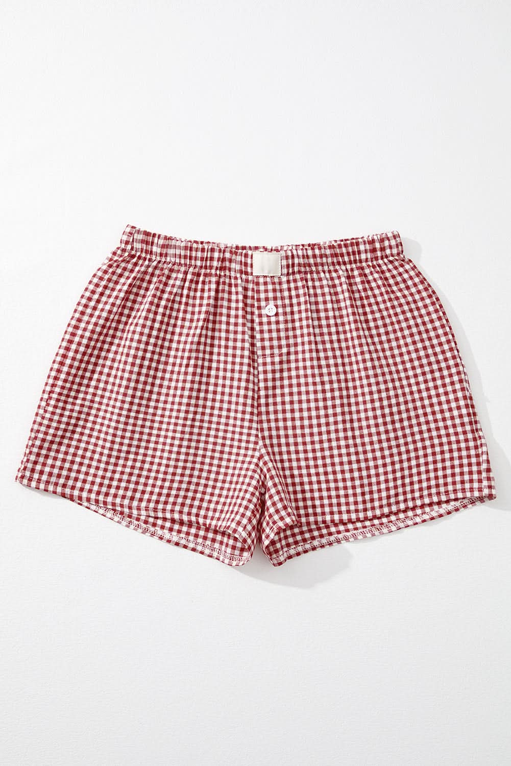 Red Plaid Gingham Printed High Waist Shorts Red Stripe 100%Polyester