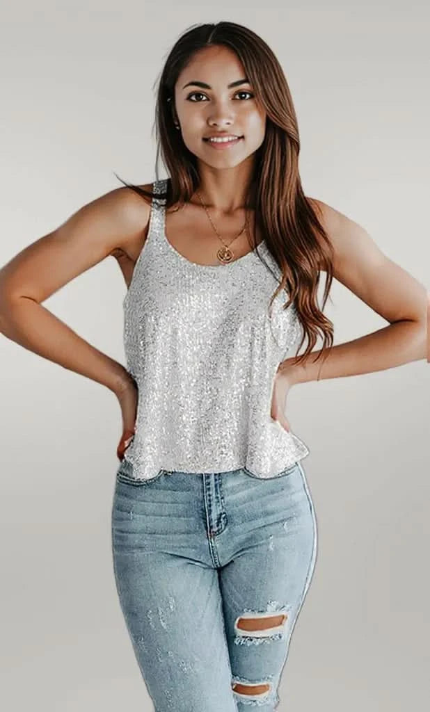 Sequin Scoop Neck Tank