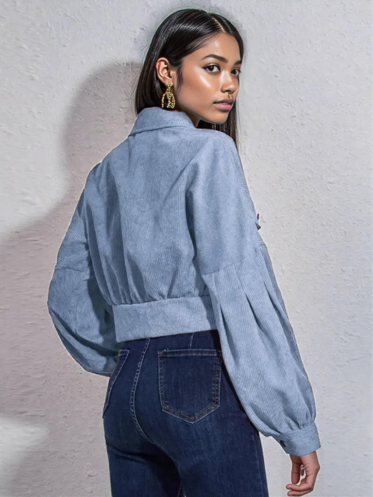 Button Down Collared Neck Cropped Jacket