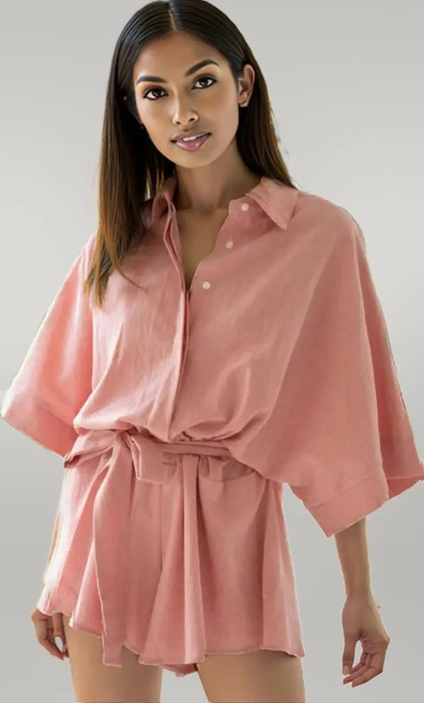 Collared Neck Half Sleeve Romper