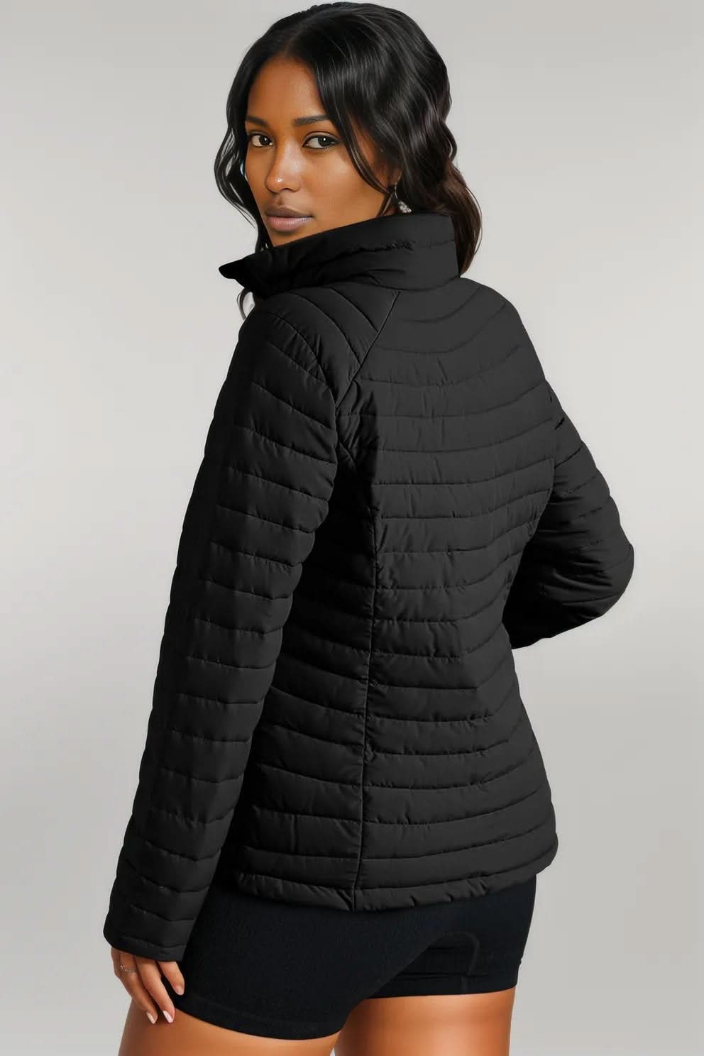 Turtleneck Zip Up Long Sleeve Jacket Black