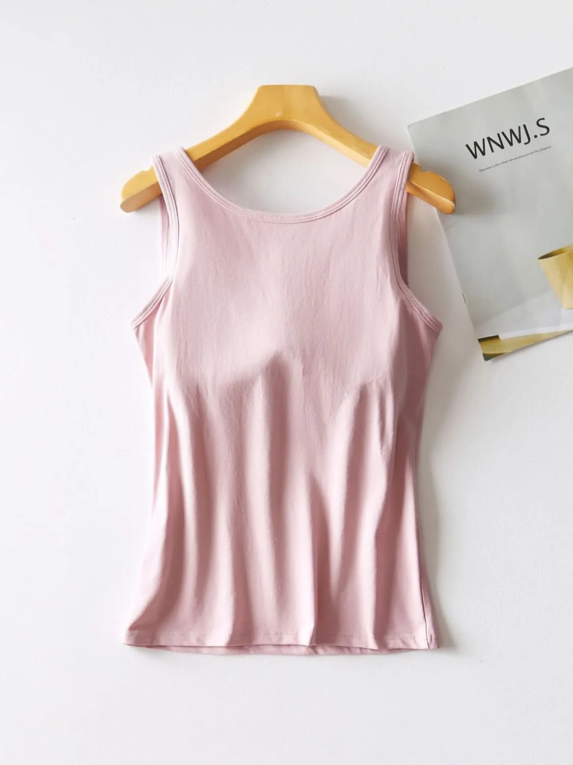 Round Neck Tank with Bra Pale Blush