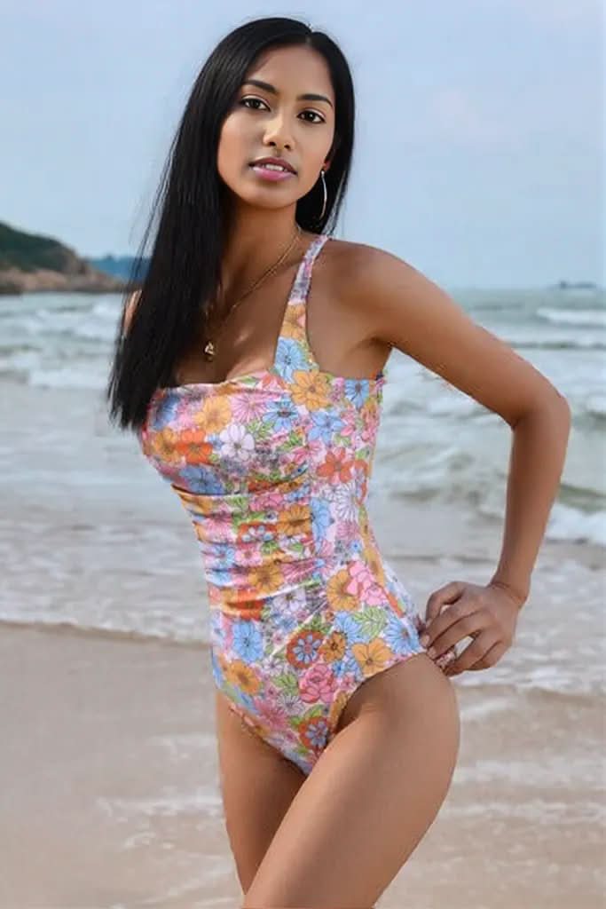 Printed Square Neck Wide Strap One-Piece Swimwear