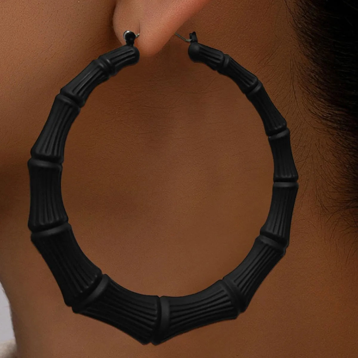 Stainless Steel Textured Hoop Earrings Black One Size