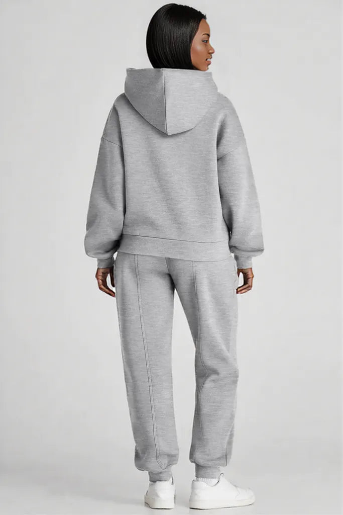 Dropped Shoulder Long Sleeve Hoodie and Pants Active Set