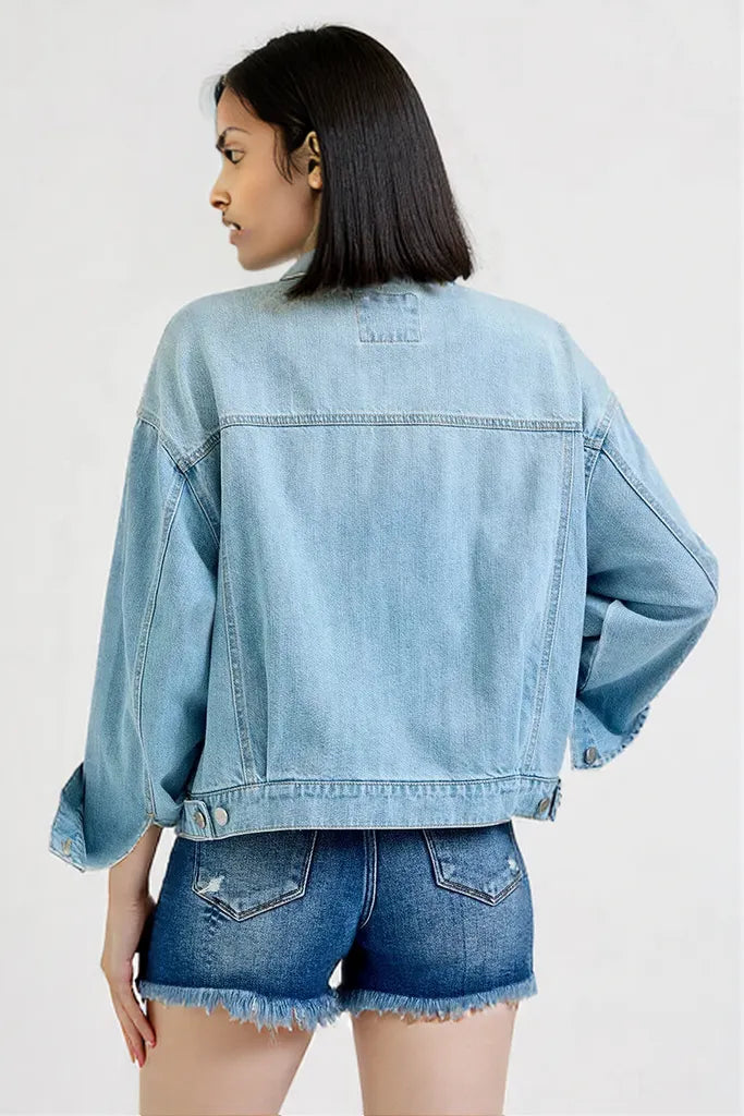 RISEN Washed Dropped Shoulder Denim Jacket