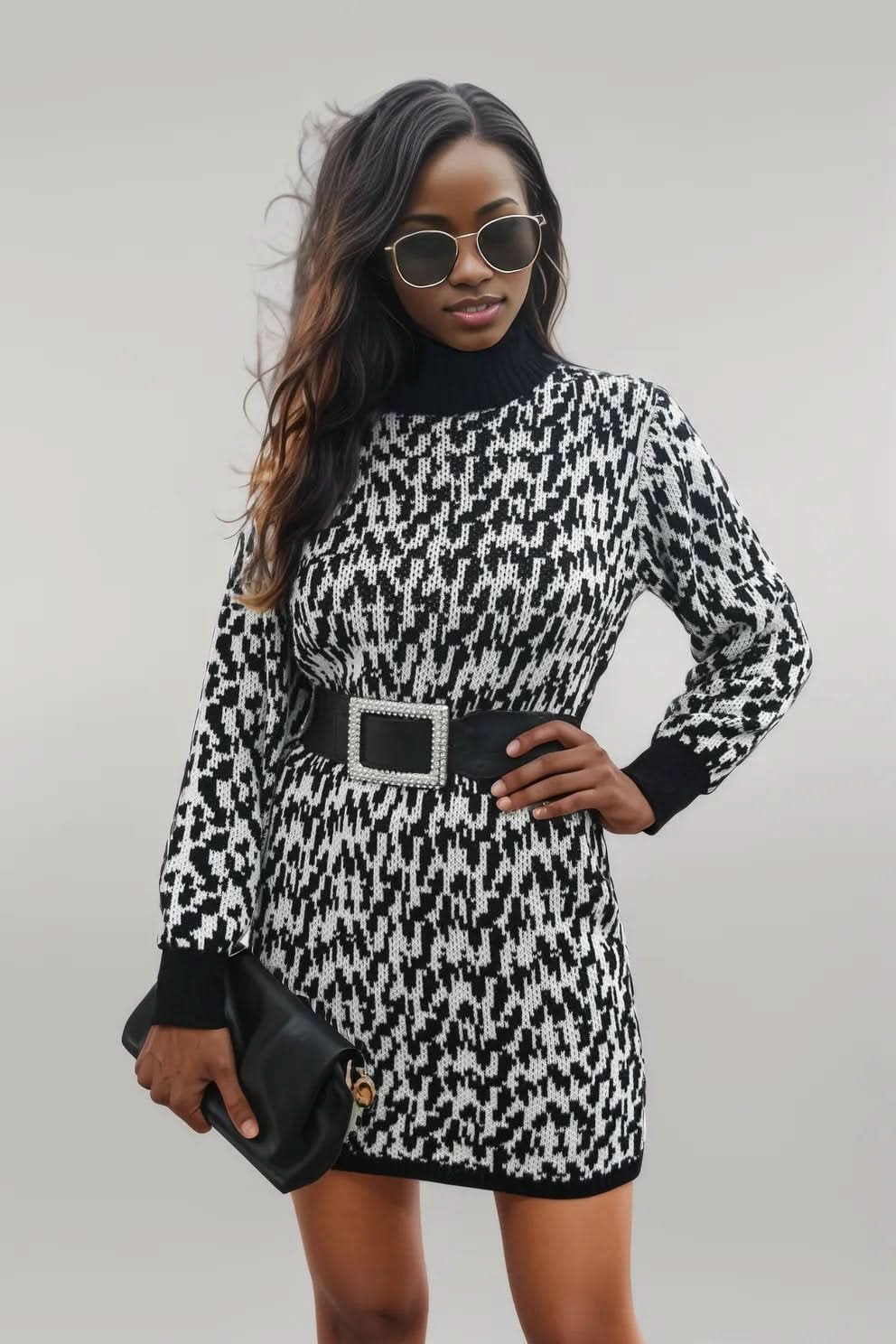 Heathered Turtleneck Mini Sweater Dress