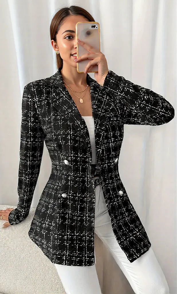 Tweed Double-Breasted Blazer Black