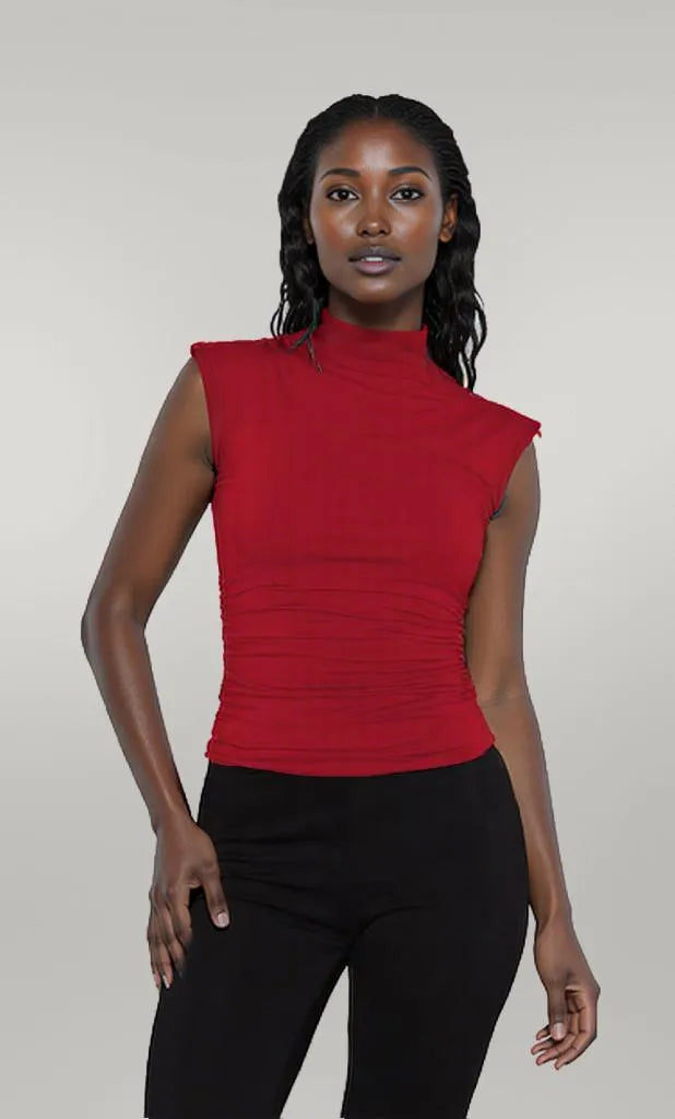 Lovelet Ruched Mock Neck Tank Orange-Red