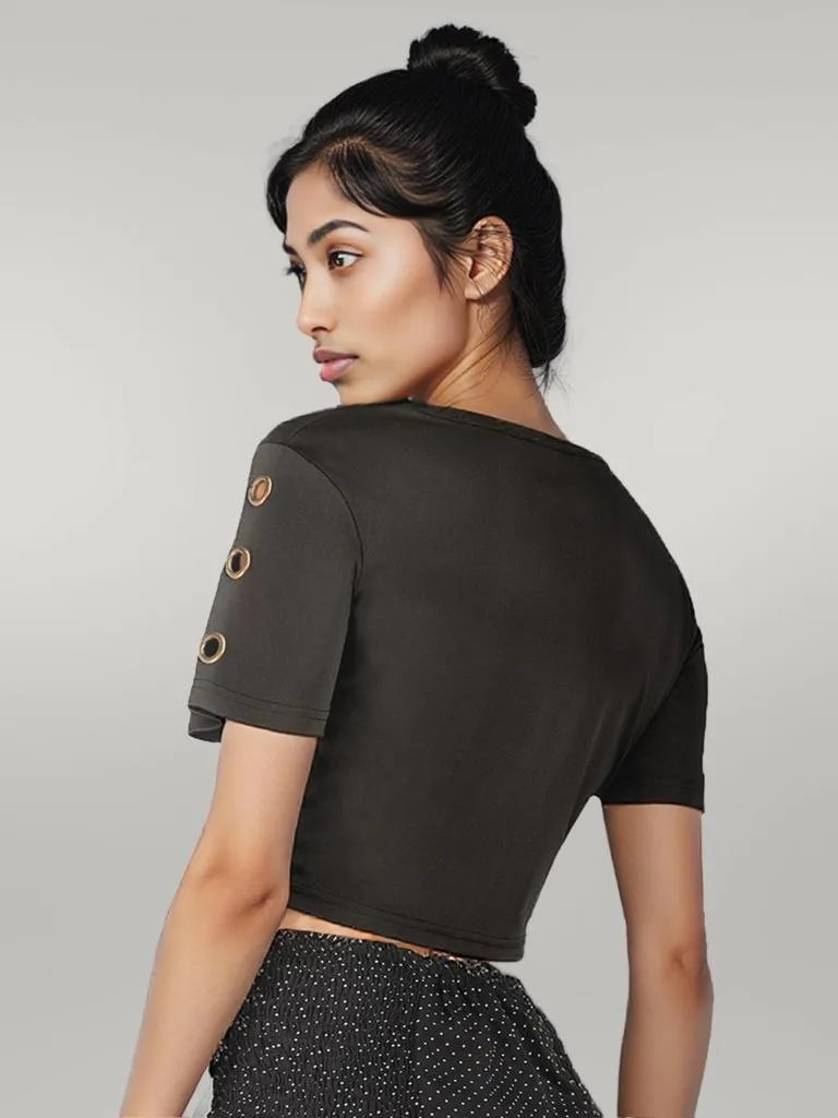 Cutout Grommet Detail Cropped Tee