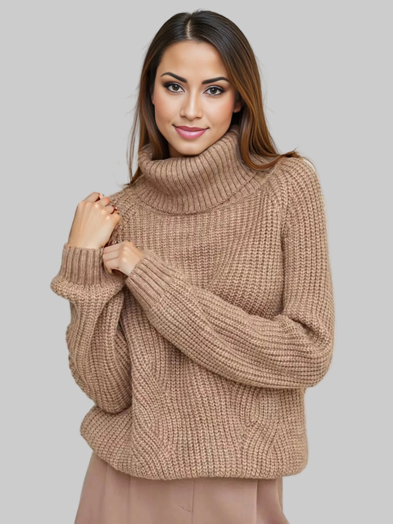 Turtleneck Long Sleeve Sweater Brown