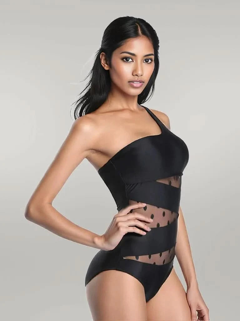 One Shoulder Polka Dot One-Piece Swimwear