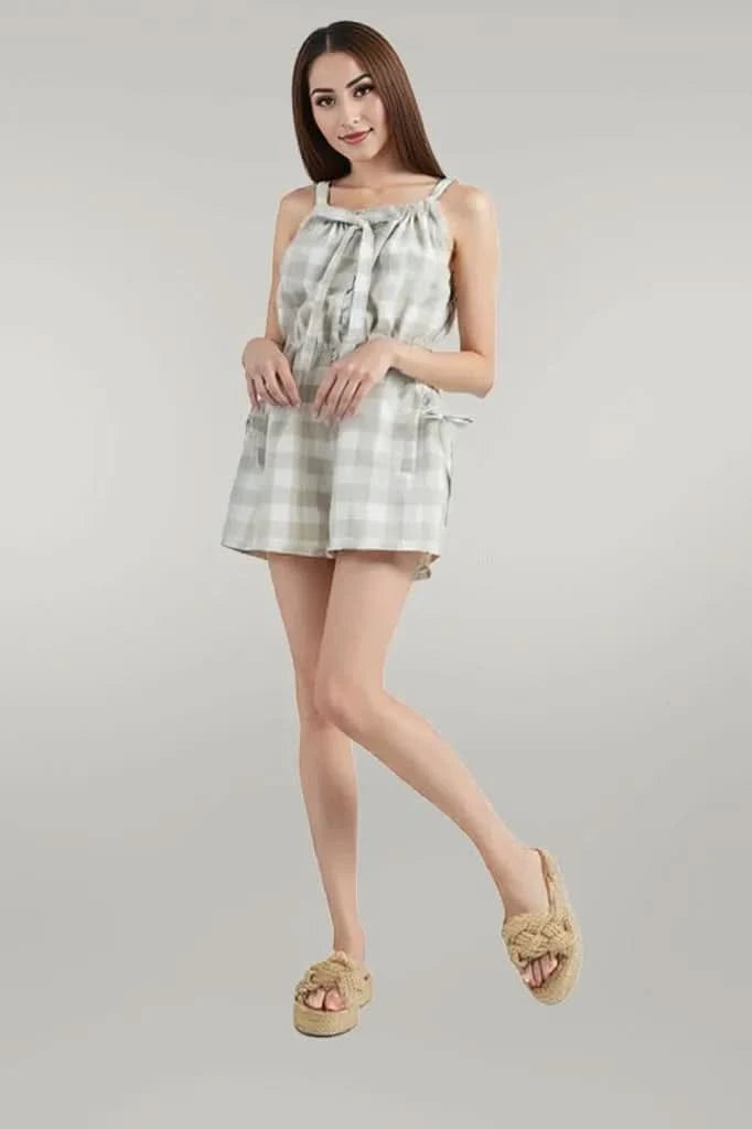 MABLE Plaid Sleeveless Button Down Romper