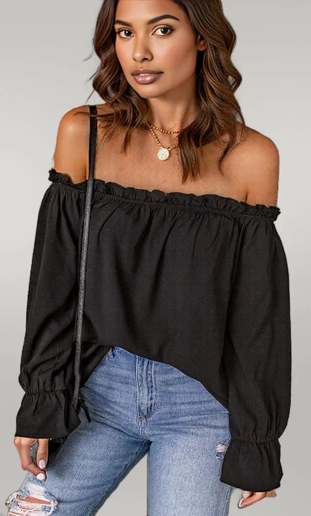 Off-Shoulder Flounce Sleeve Blouse