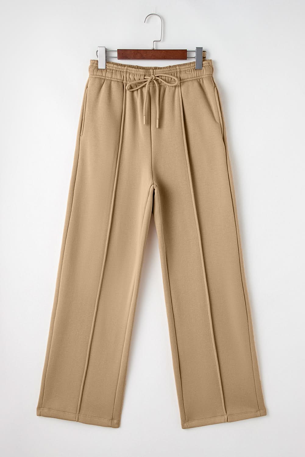 Smoke Gray Exposed Seam Drawstring High Waist Wide Leg Pants Smoke Gray 50%Polyester+50%Cotton