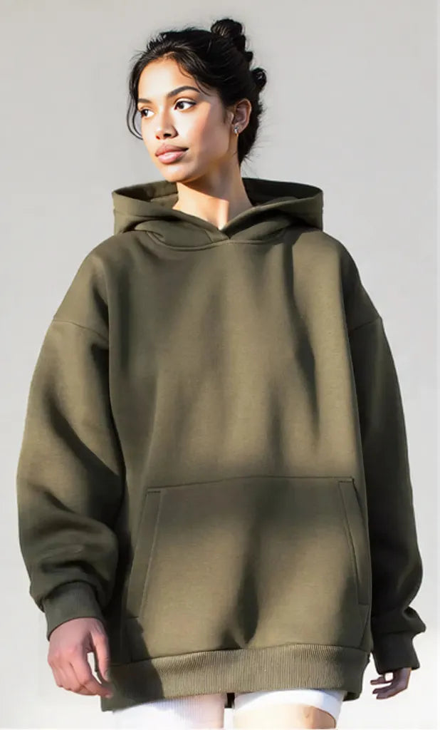 Kangaroo Pocket Long Sleeve Hoodie Army Green