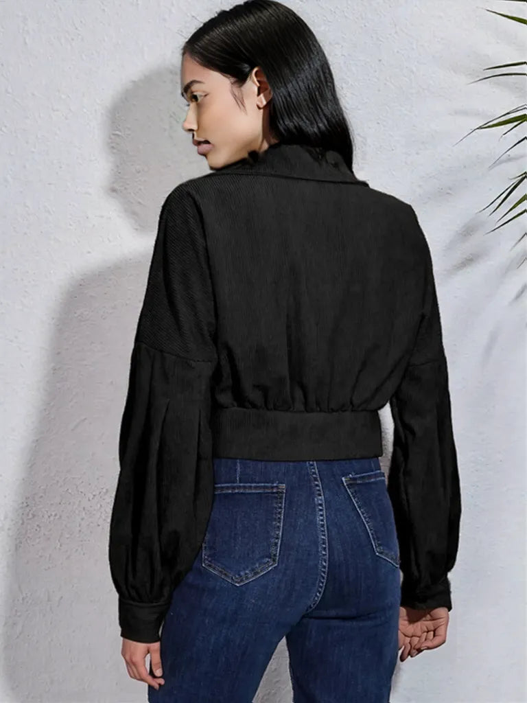 Button Down Collared Neck Cropped Jacket