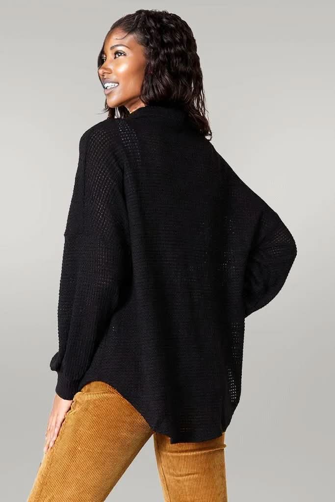 Double Take Waffle-Knit Collared Neck Dropped Shoulder Shirt