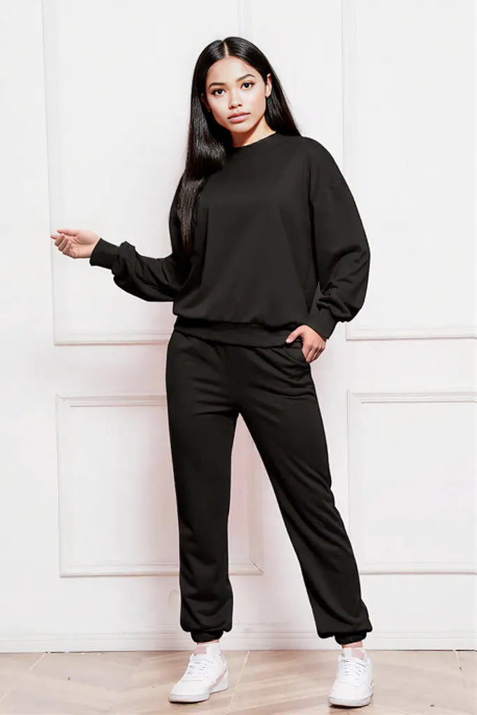 Round Neck Long Sleeve Sweatshirt and Pants Set