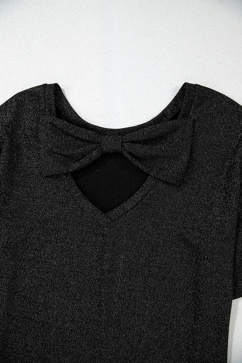 Black Bow Decor Glittery Short Sleeve Top Black 71.5%Polyamide+23.9%Metallized fibres+4.6%Elastane