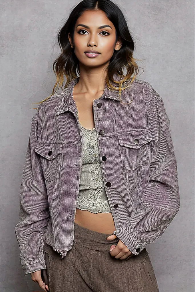 POL Button Down Corduroy Trucker Jacket Lilac