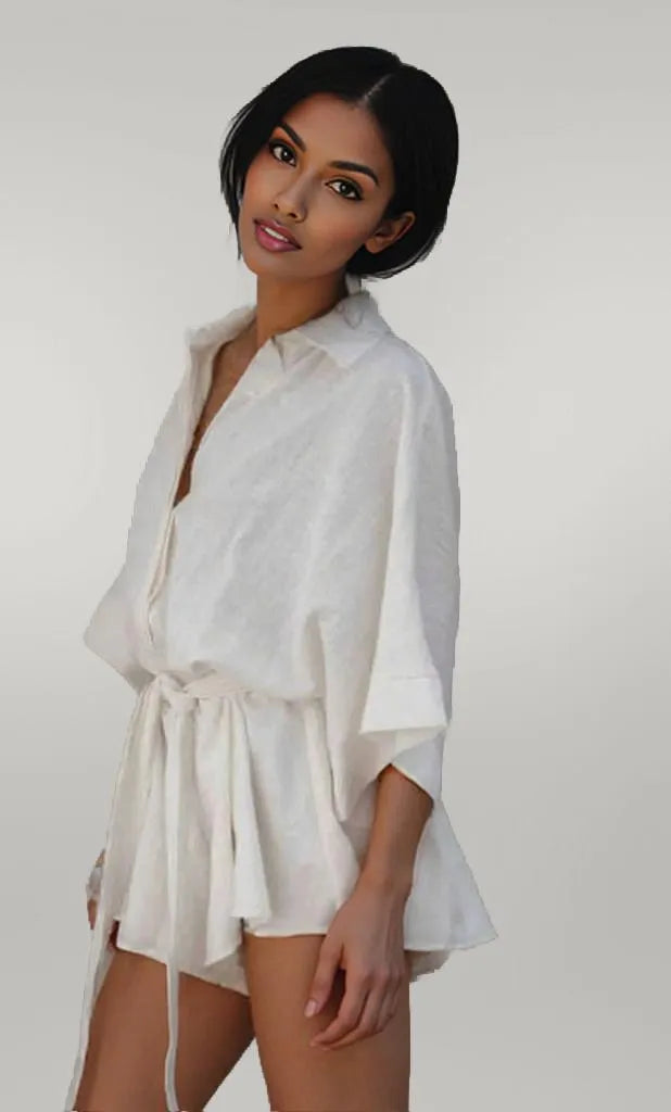 Collared Neck Half Sleeve Romper