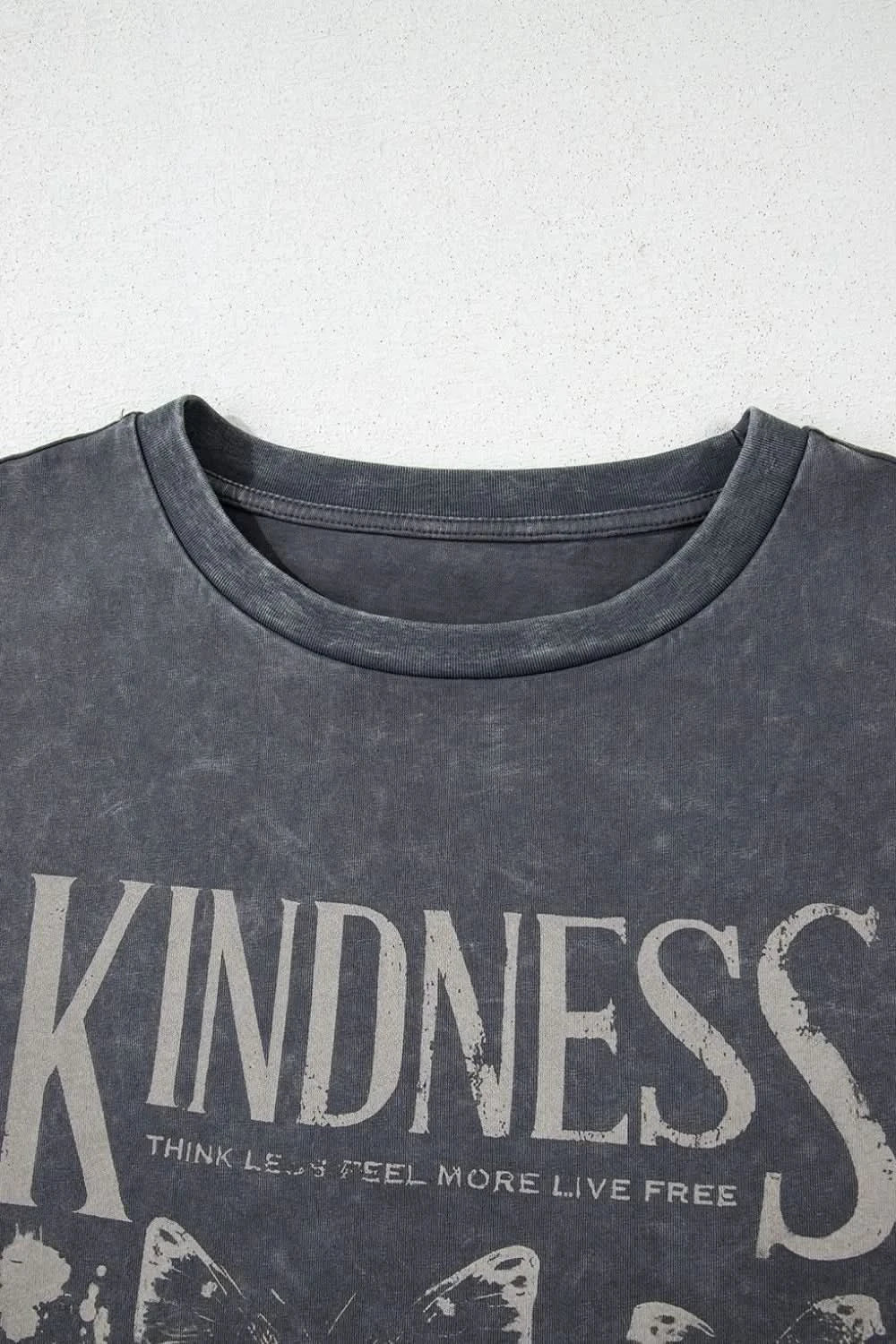 Kindness Butterflies Graphic Mineral Wash Loose Tee Dark Gray