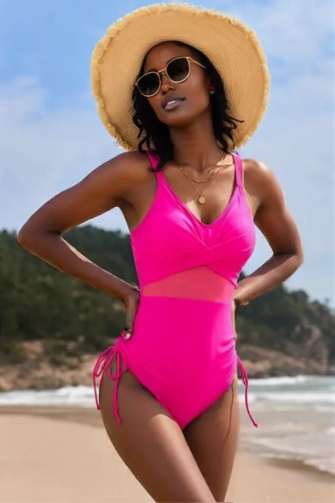 Drawstring Ruched V-Neck One-Piece Swimwear