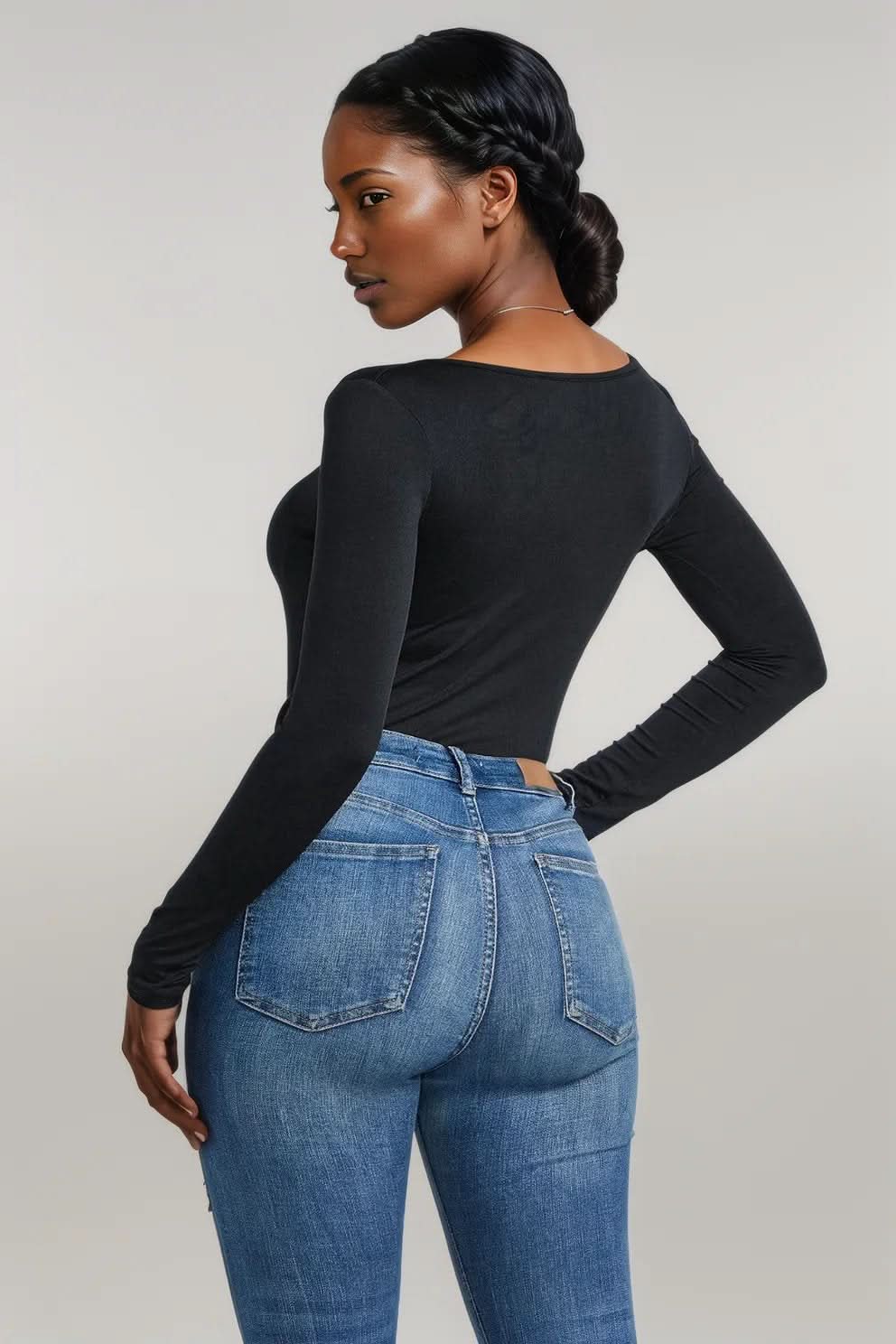 Half Zip Scoop Neck Long Sleeve Bodysuit