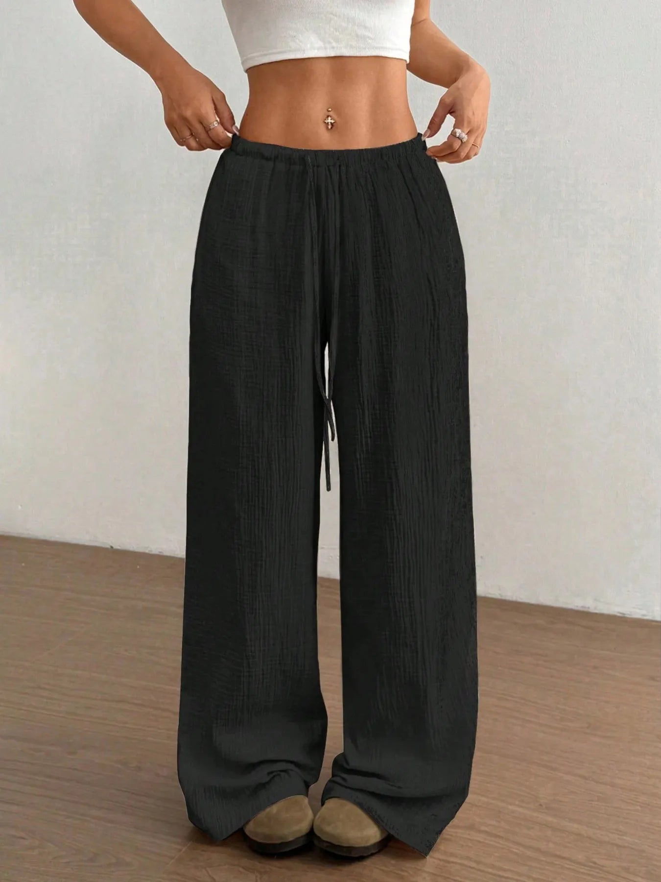 Drawstring Wide-Leg Casual Pants