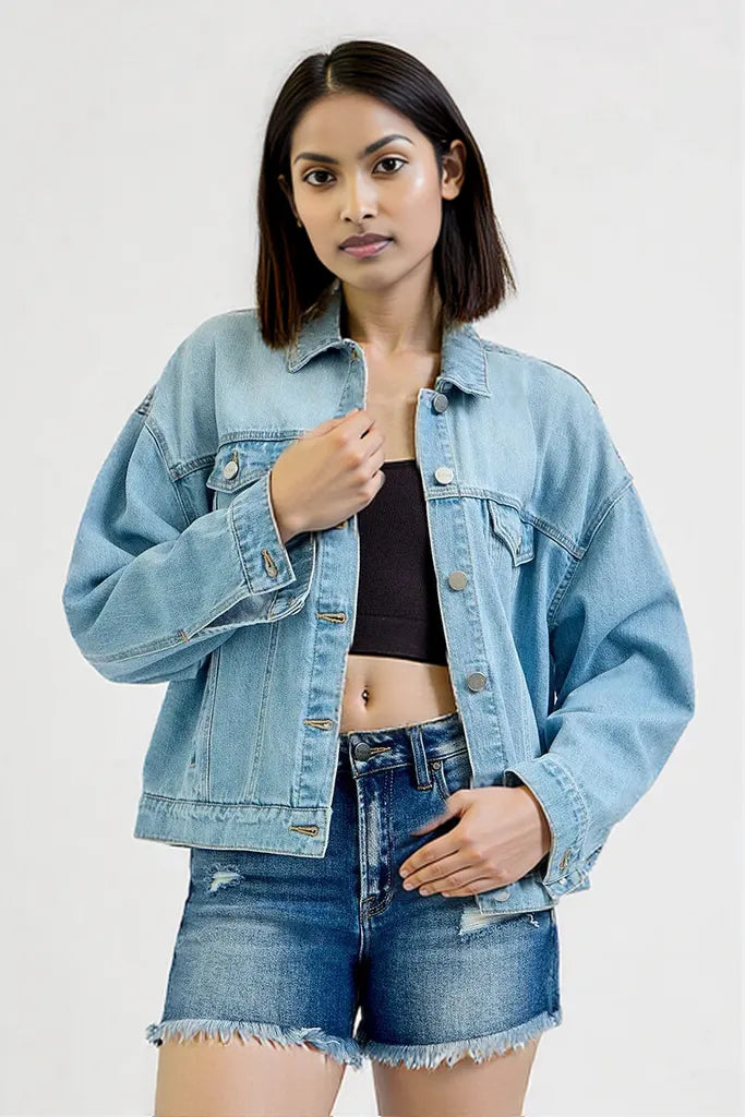 RISEN Washed Dropped Shoulder Denim Jacket