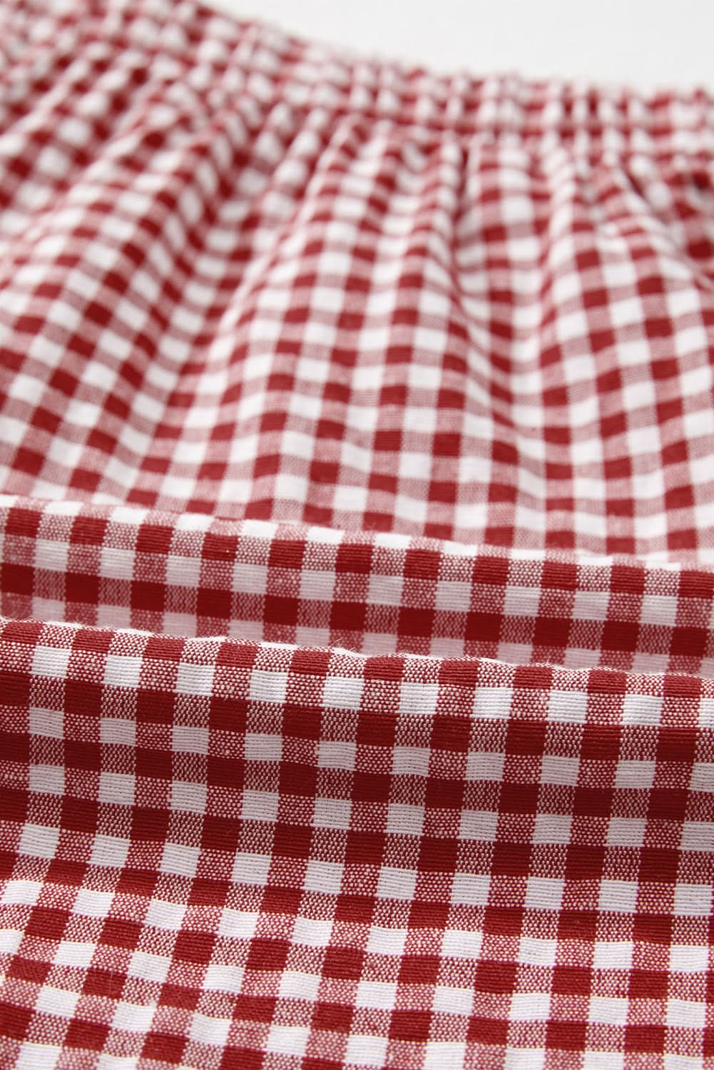 Red Plaid Gingham Printed High Waist Shorts Red Stripe 100%Polyester