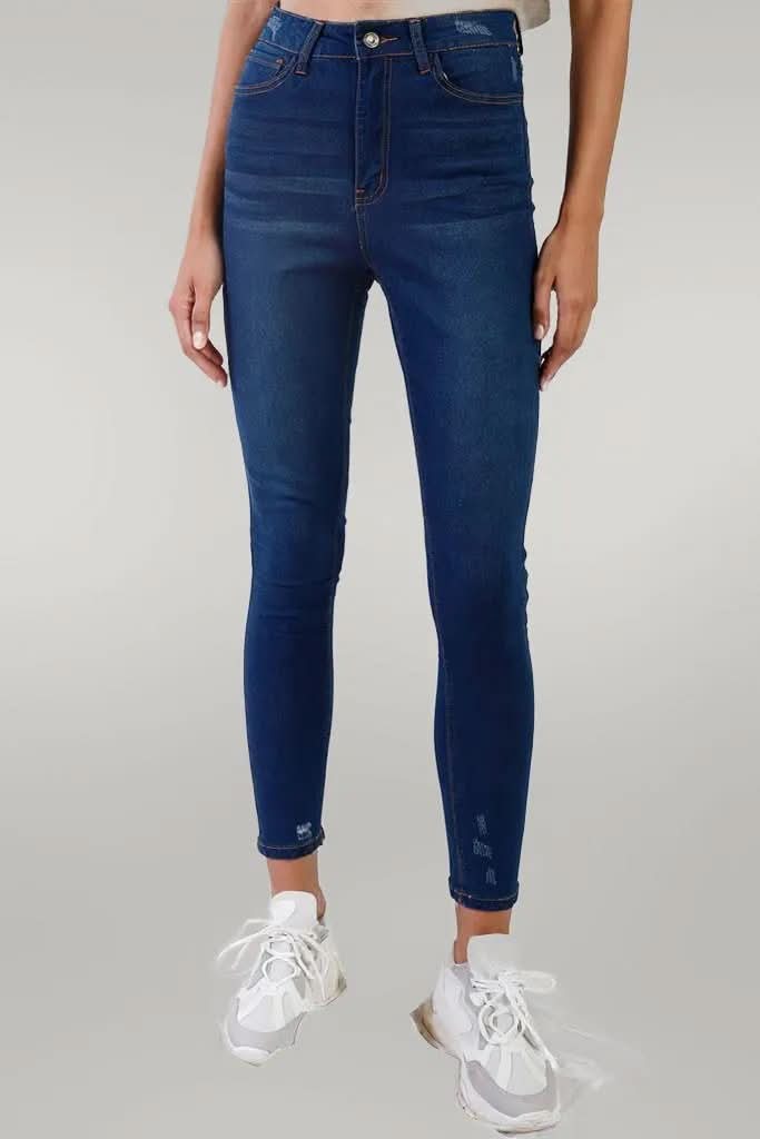 Dark Blue High-waisted With Rips Skinny Denim Jeans 13