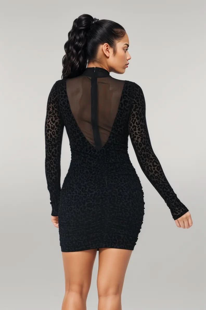 Animal Print Long Sleeve Mock Neck Mini Dress